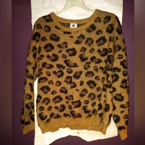 Like New Leopard Print Fuzzy Sweater - Brown and Black Size Large